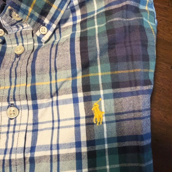Polo Ralph Lauren Boys Green Blue Plaid Brushed Cotton Button Down M 10-12 - Picture 2 of 6